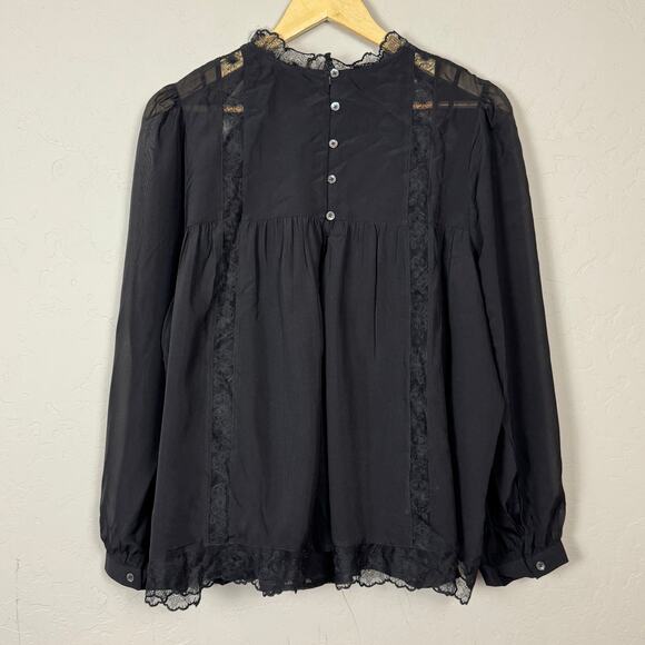 Madewell Lace Inset Mock Neck Long Sleeve Top XL Silk Cami Sheer Goth Whimsy NWT - Picture 4 of 14